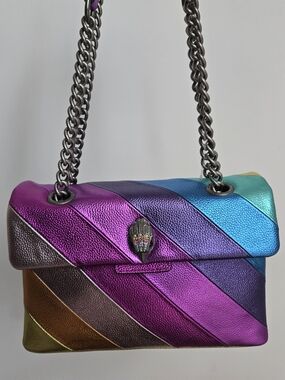 Kurt Geiger Metallic Multi-Color Diagonal Stripe Shoulder Bag